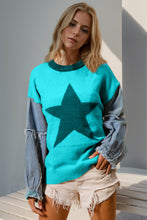 Load image into Gallery viewer, Double Take Full Size Star Pattern Raw Edge Long Sleeve Sweater