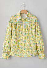 Load image into Gallery viewer, Frill Printed Collared Neck Long Sleeve Blouse