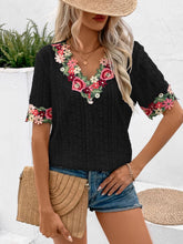 Load image into Gallery viewer, Eyelet Embroidered V-Neck Short Sleeve Blouse