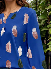 Load image into Gallery viewer, Feather Print Notched Balloon Sleeve Top