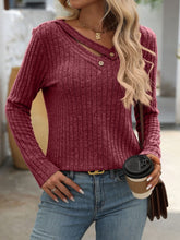 Load image into Gallery viewer, Ribbed V-Neck Long Sleeve T-Shirt