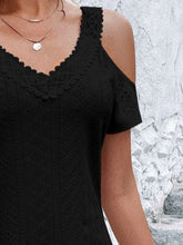 Load image into Gallery viewer, Eyelet V-Neck Cold Shoulder Mini Dress