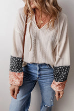 Load image into Gallery viewer, Drawstring Color Block Hooded Long Sleeve Top