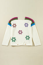 Load image into Gallery viewer, Flower Round Neck Long Sleeve Sweater