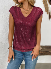 Load image into Gallery viewer, Sequin V-Neck Cap Sleeve Top