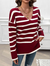 Load image into Gallery viewer, Striped V-Neck Long Sleeve Knit Top