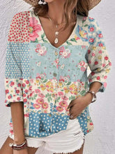 Load image into Gallery viewer, Full Size Printed V-Neck Blouse