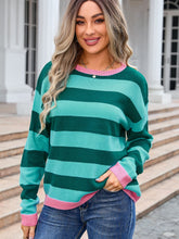 Load image into Gallery viewer, Striped Round Neck Dropped Shoulder Sweater