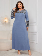 Load image into Gallery viewer, Plus Size Printed Round Neck Long Sleeve Dress