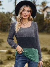 Load image into Gallery viewer, Color Block Square Neck Long Sleeve T-Shirt