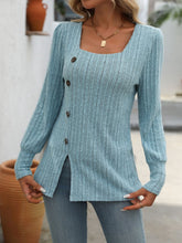 Load image into Gallery viewer, Decorative Button Striped Square Neck Long Sleeve T-Shirt