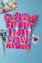 Load image into Gallery viewer, Ruffled Printed Notched Cap Sleeve Blouse