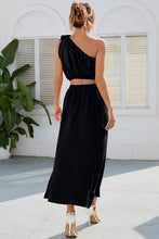 Load image into Gallery viewer, Ruched One Shoulder Top and Slit Skirt Set