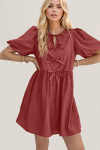 Load image into Gallery viewer, Oh Bow Ruched Puff Sleeve Mini Dress