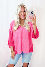 Load image into Gallery viewer, Exposed Seam V-Neck Three-Quarter Sleeve Blouse