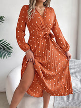 Load image into Gallery viewer, Tied Polka Dot Long Sleeve Midi Dress
