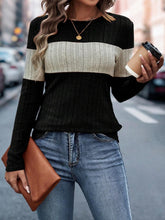 Load image into Gallery viewer, Color Block Round Neck Long Sleeve Top
