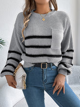 Load image into Gallery viewer, Striped Round Neck Long Sleeve Sweater