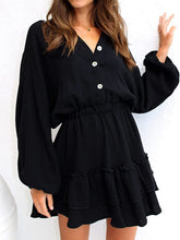 Load image into Gallery viewer, Ruffled Notched Balloon Sleeve Mini Dress