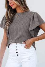 Load image into Gallery viewer, Textured Round Neck Flounce Sleeve Blouse