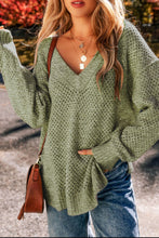 Load image into Gallery viewer, V-Neck Dropped Shoulder Long Sleeve Sweater