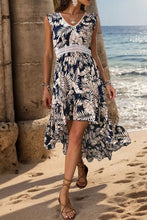 Load image into Gallery viewer, High-Low Printed V-Neck Cap Sleeve Midi Dress