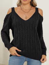 Load image into Gallery viewer, Cable-Knit V-Neck Long Sleeve Sweater