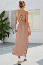 Load image into Gallery viewer, Ruched One Shoulder Top and Slit Skirt Set