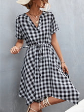 Load image into Gallery viewer, Plaid Notched Short Sleeve Dress