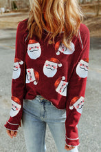 Load image into Gallery viewer, Sequin Santa Round Neck Long Sleeve Blouse