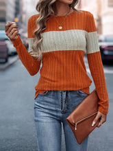 Load image into Gallery viewer, Color Block Round Neck Long Sleeve Top