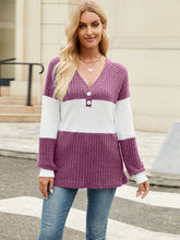 Load image into Gallery viewer, Color Block V-Neck Long Sleeve T-Shirt