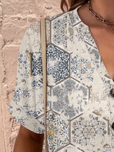 Load image into Gallery viewer, Full Size Printed Notched Short Sleeve Blouse