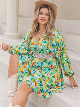 Load image into Gallery viewer, Plus Size Printed Surplice Long Sleeve Mini Dress
