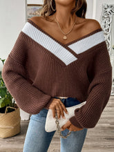 Load image into Gallery viewer, Contrast Dropped Shoulder Long Sleeve Sweater