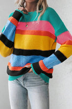 Load image into Gallery viewer, Contrast Round Neck Dropped Shoulder Sweater