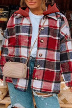 Load image into Gallery viewer, Plus Size Plaid Button Up Hooded Jacket