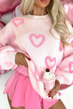 Load image into Gallery viewer, High-Low Heart Round Neck Long Sleeve Sweater