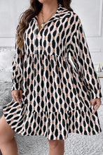 Load image into Gallery viewer, Plus Size Printed Johnny Collar Long Sleeve Dress