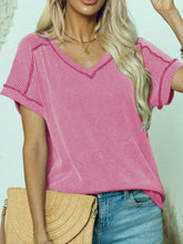 Load image into Gallery viewer, Exposed Seam V-Neck Short Sleeve Top