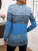 Load image into Gallery viewer, Decorative Button Contrast Round Neck Long Sleeve T-Shirt