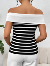 Load image into Gallery viewer, Decorative Button Striped Off-Shoulder Knit Top