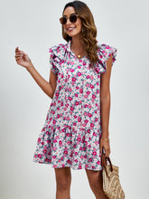Load image into Gallery viewer, Tied Floral Cap Sleeve Mini Dress
