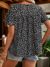 Load image into Gallery viewer, Lace Detail Floral Round Neck Short Sleeve Blouse