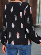 Load image into Gallery viewer, Feather Print Notched Balloon Sleeve Top