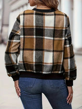 Load image into Gallery viewer, Plus Size Plaid Baseball Collar Zip Up Jacket