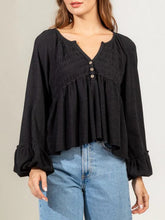 Load image into Gallery viewer, Notched Balloon Sleeve Peplum Blouse