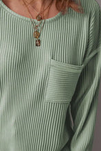 Load image into Gallery viewer, Plus Size Pocketed Ribbed Round Neck Long Sleeve Top