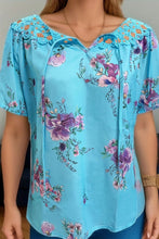 Load image into Gallery viewer, Full Size Printed Tie Neck Short Sleeve Blouse