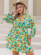 Load image into Gallery viewer, Plus Size Printed Surplice Long Sleeve Mini Dress